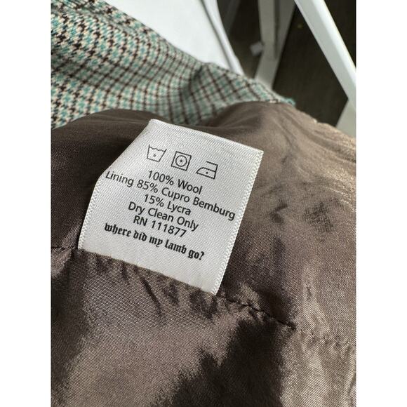 Y2K LAMB Gwen Stefani Wool Tweed Blazer Size 2 XS Teal Fitted Jacket 2008 Rare - Picture 7 of 9